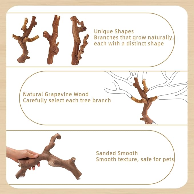 kathson 2Pcs Wood Hamster Climbing Branches Decor, Natural Wooden Syrian Hamster Climb Chewing Toys, Rat Exercise Toys, Small Animal Habitat Decor Accessories for Dwarf Pets, Mice, Gerbils