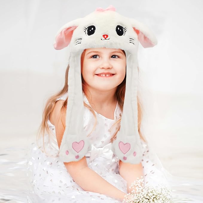 Bubblepompom Animal Hat with Ears Moving Jumping Pop Up Beating Hat Plush Holiday Cosplay Dress Up Funny Gift for Kids