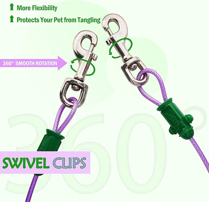 Petest Reflective Tie Out Cable with Crimp Cover for Heavy Dogs Up to 125 Pounds, 40 Feet
