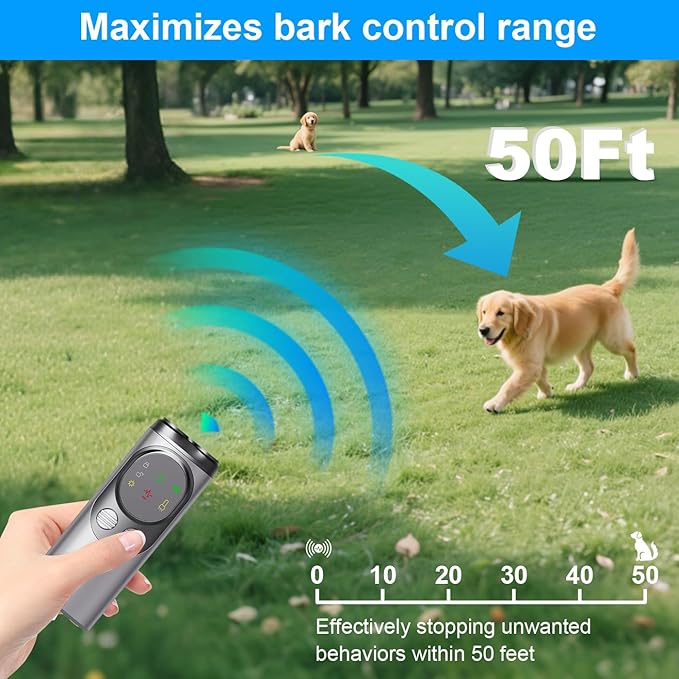 Dog Bark Deterrent Device, Anti Barking Device for Dogs, Ultrasonic Dog Bark Deterrent to Stop Barking 50 ft, Barks No More Dog Training Device, Barking Silencer for Dog Training