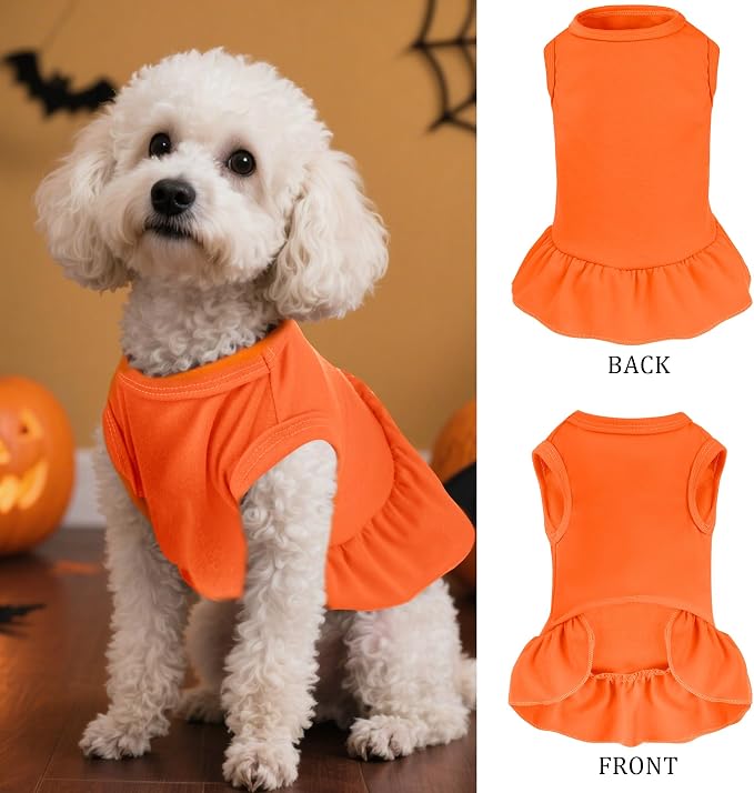 2 Pcs Dog Dresses Cat Skirt Solid Color Dog Clothes Summer Sleeveless Puppy Girl Clothes for Small Pet Dogs Cats (Purple,Orange, Medium)