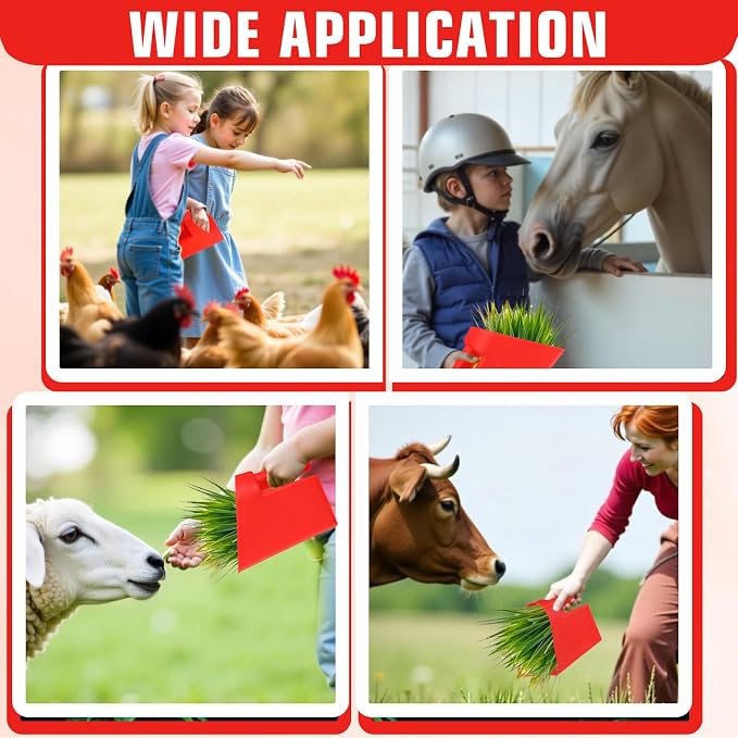6 Pcs Plastic Enclosed Feed Scoop Heavy Duty Durable Stackable Horse Red Feed Scoop for Livestock Animal Ranchers Homesteaders Farmers, 2 Qt (Red)