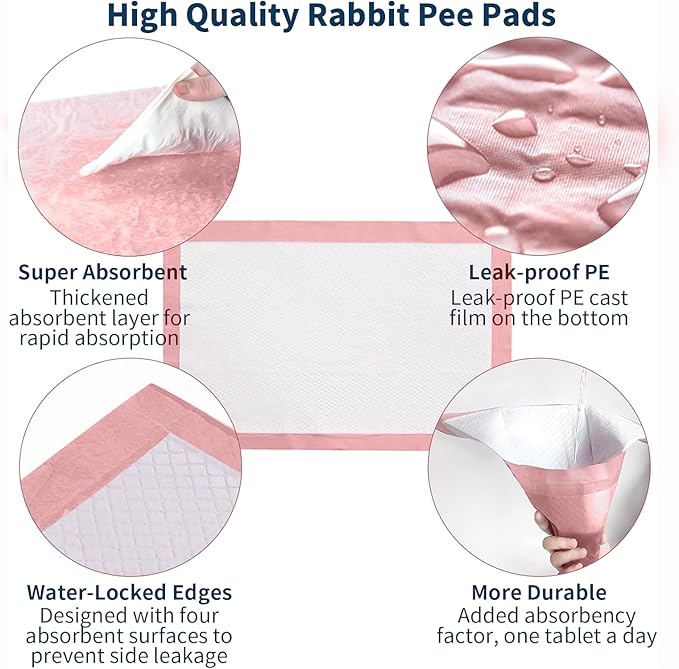 Tfwadmx Rabbit Pee Pads 30 Pcs 18"× 13" Disposable Cage Liners Leak-Proof Super Absorbent Potty Training Pad for Puppy Guinea Pigs Hedgehog Hamsters Chinchillas Cats and Other Small Animals