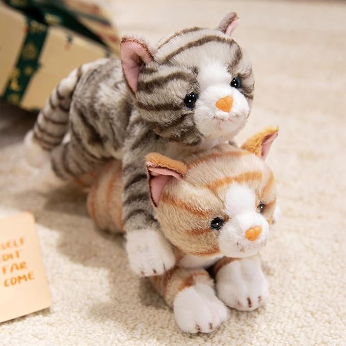 PEACH CAT Striped Cat Stuffed Animal 9.8" Realistic Kitten Plushies Soft Plush Toys Gifts for Kids Yellow
