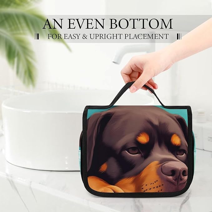 Travel Toiletry Bag makeup Accessories Portable Hanging Organizer (Cute Rottweiler Puppy Farm Dog Lazy Animal)