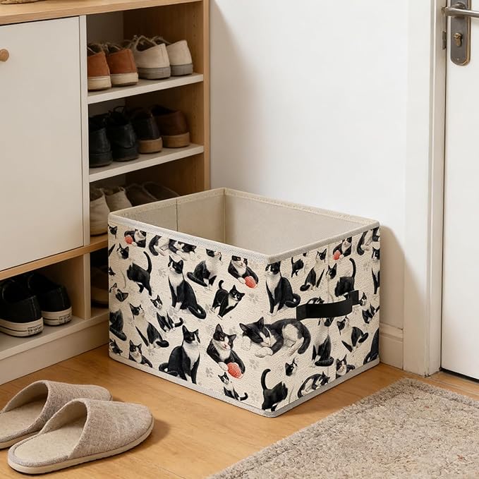 Funny Tuxedo Cat Storage Bins, Black and White Cat Foldable Closet Organizers Storage Basket Toybox for Clothes Bed Sheets Blankets Toys