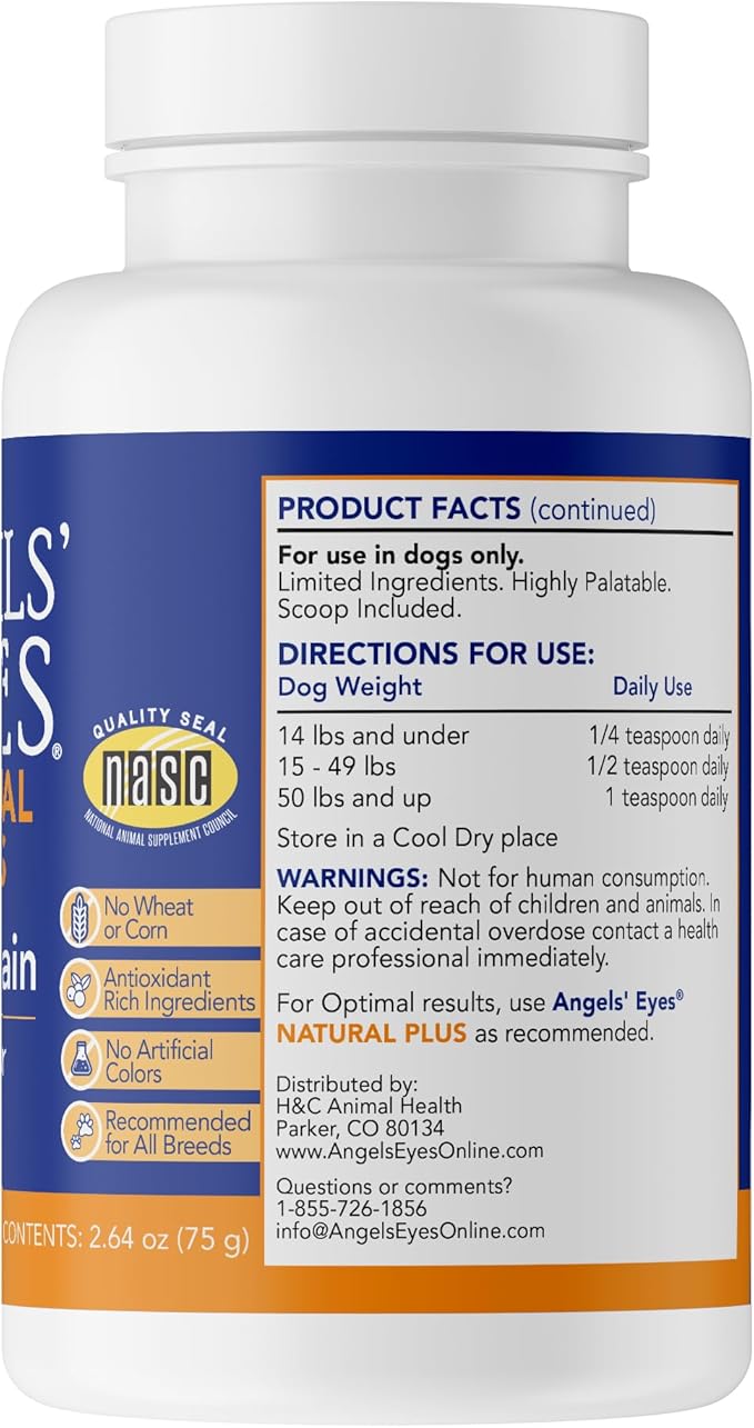 ANGELS' EYES NATURAL PLUS Tear Stain Prevention Chicken Powder for Dogs | All Breeds | No Wheat No Corn | Daily Support for Eye Health | Proprietary Formula | Limited Ingredients | Net Content 75g