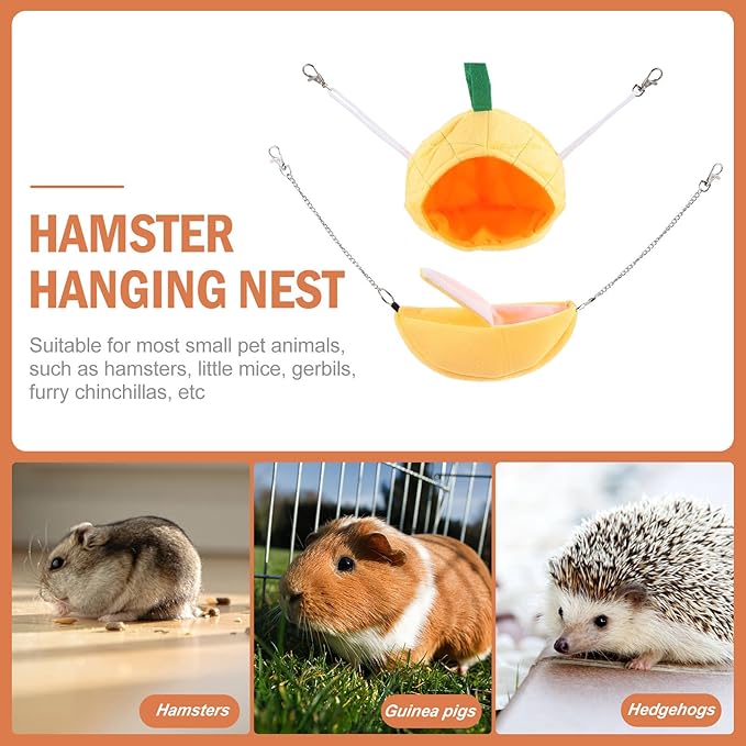 OUNONA 2pcs Small Pet Hammock Bed Set, Pineapple and Banana Shape Hanging Nest, Soft Cotton Warm for Hamsters and Small Animals, Creative Animal Cage Accessories