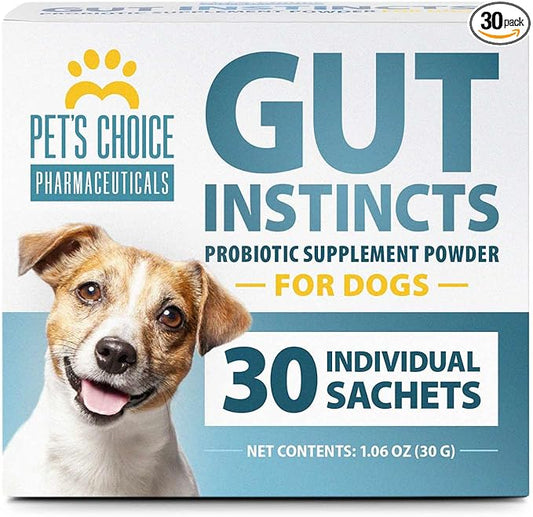 Pet's Choice Gut Instincts Probiotic Supplement Powder Packets for Dogs, 30 ct, Veterinary Formulated Dog Probiotics with Vitamins for Gut Health, Digestive Balance, Diarrhea Support, Chicken Flavor