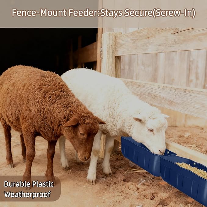 Chicken Feeder Waterer,Hanging Goat Feeders,Feed Trough 3.5 Quart 2 Pack,Hanging Fence Feed Trough for Poultry Livestock,Blue