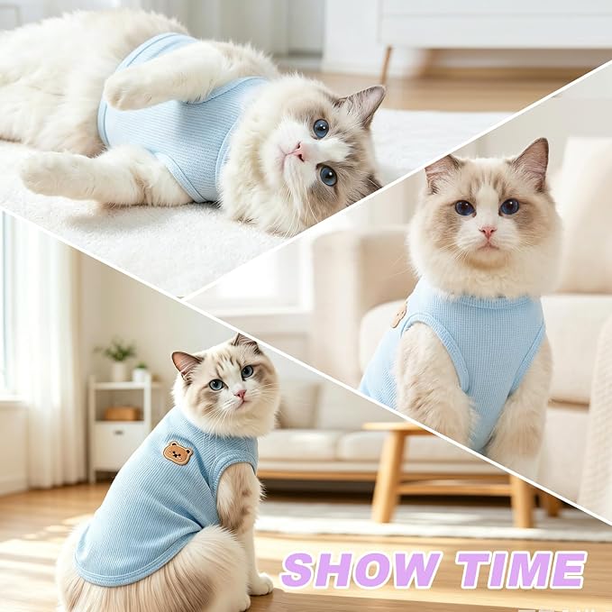 Waffle Knit Cat & Dog T Shirt for Small Dogs, Stretchable Puppy Shirt for Sphynx Cats & Small Breeds, Pet Clothes | Breathable Summer/Winter Apparel for Newborn(Purple&Blue&Green 2X-Large)