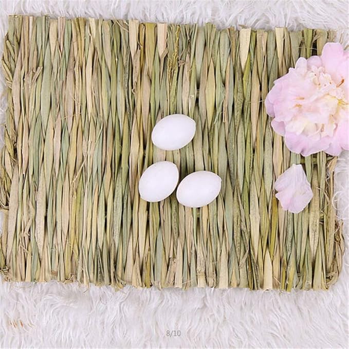 Hamiledyi Grass Mat Woven Bed Mat for Small Animal Bunny Bedding Nest Chew Toy Bed Play Toy for Guinea Pig Parrot Rabbit Hamster Rat(Pack of 3)