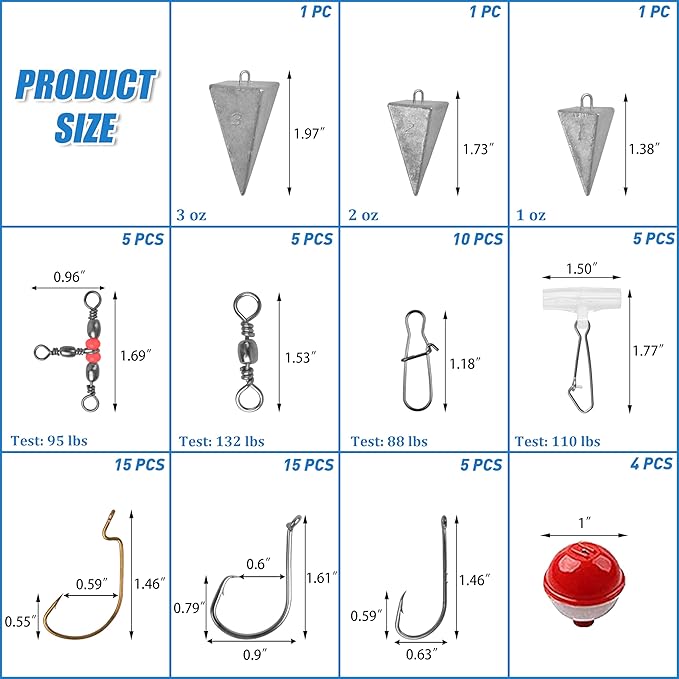 Saltwater Fishing Tackle Kit,131pcs Surf Fishing Gear with Saltwater Fishing Lures Fish Finder Rigs Pyramid Sinkers Hooks Swivels Wire Leaders Spoon Lure Bobbers Various Accessories