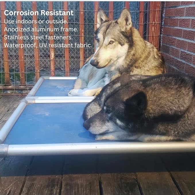 Kuranda Chewproof Elevated Dog Bed - Silver Aluminum - 25" x 18" - Heavy Duty Vinyl - Forest