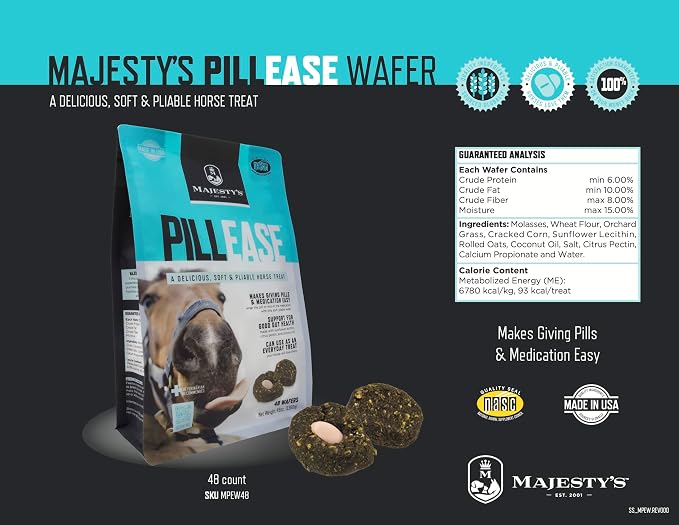 Majesty's PillEase Horse Treats | Pack of Two 48 Ounces Each |Makes Giving Medication Easy | Made in The USA | A Delicious Soft and Pliable No Bake Cookie Horse Treat
