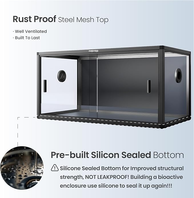 Phailozoo 50 Gallon Reptile Enclosure, Colorful Aluminum Frames Reptile Tank Assemble Within 6 Steps, Rust Proof Mesh Top for Air Circulation & Light Penetration, Dual Grommets for Multiple Wire Use