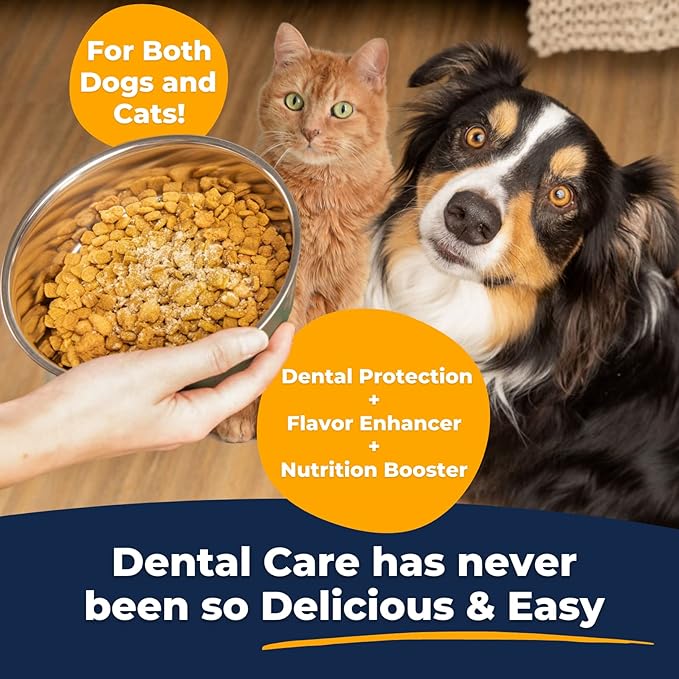Tartar Shield Dental Sprinkles | Dog & Cat Food Topper Additive | Fights Tartar Plaque & Bad Breath Cleans Teeth & Gums | Pet Oral Health Support | USA Made | Low Calorie Human-Grade Beef
