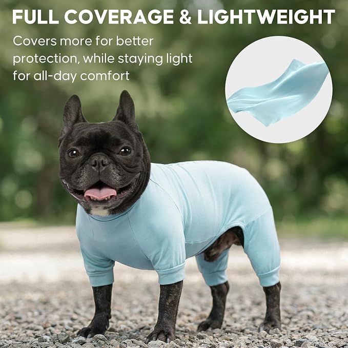 KYEESE UV Protection Dog Shirt, UPF 50+ Cooling Summer Jumpsuit for Small Dogs, Breathable Reflective Shedding Control Dog Sun Shirts, Quick-Dry Dogs Onesie Puppy Clothes, Blue, S