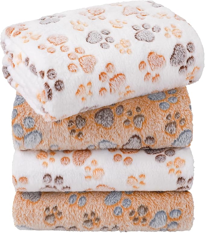 LINENLUX 1 Pack 4 Blankets Super Soft Fluffy Premium Fleece Dog Blankets for Puppy Cat Pet Blanket Flannel Throw Warm Sleep Dog Paw-4pcs 23x16 inch