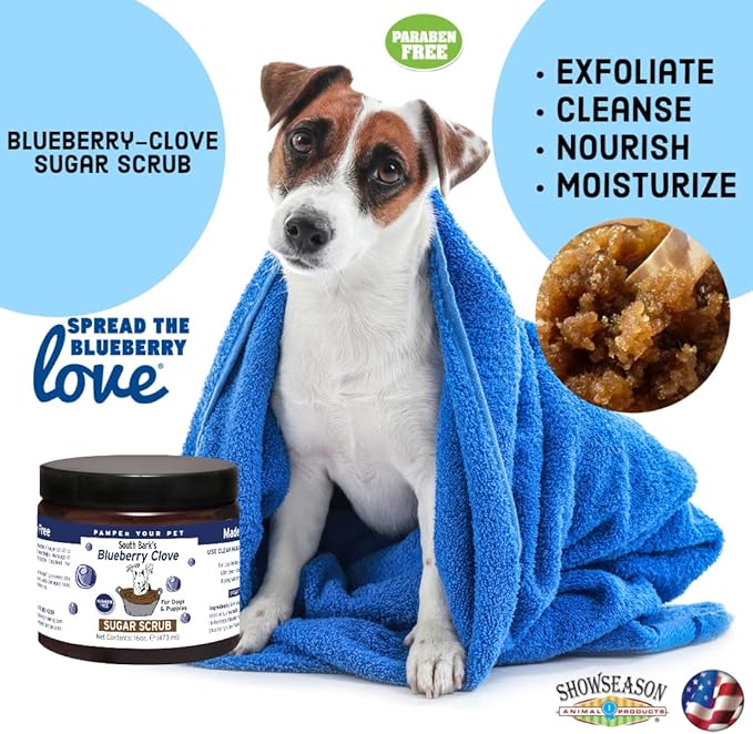 South Bark's 16 oz. Blueberry-Clove Sugar Scrub For Dogs | Long Lasting Softness | Paraben-Free | Biodegradable and Non-Toxic | Made In The USA