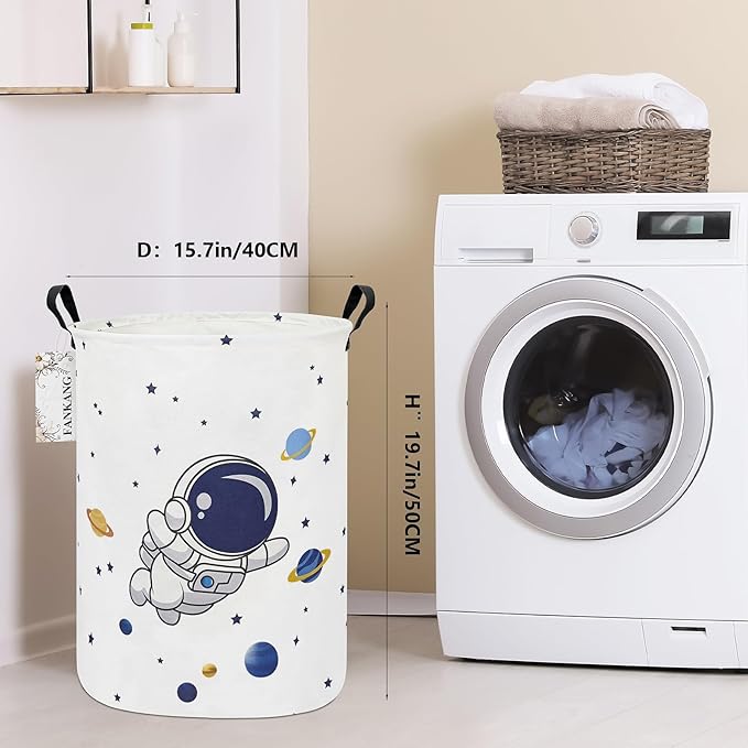 Storage Basket, Nursery Hamper Canvas Laundry Basket Foldable with Waterproof PE Coating Large Storage Baskets for Kids Boys and Girls, Office, Bedroom, Clothes,Toys(Astronaut)