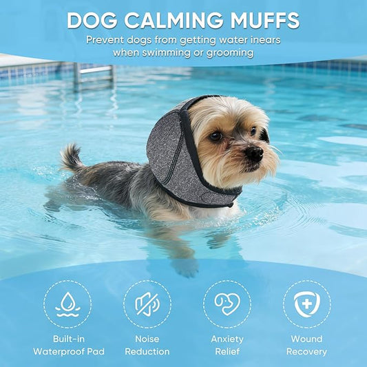 Dog Calming Hoodie,Ear Wrap Hematoma for Dogs,Dog Ear Muffs Noise Protection, Adjustable Head Cover for Anxiety Relief (Grey, Small(Head Circle:10"-15",Weight:17-39 lb))