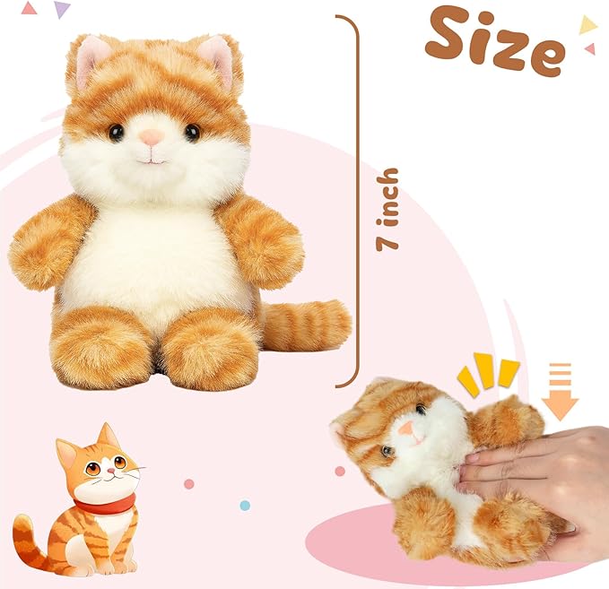 Cat Stuffed Animal Adorable Sitting Kitten Plush Soft Stress Relief Plush Toy Cute Birthday Gifts for Kids Adults,Orange