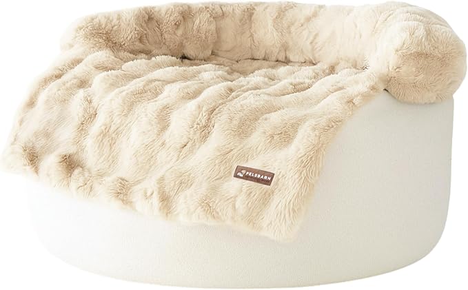 Pelsbarn Dog Bed for Couch, Luxurious Sofa Bed for Dogs with Non-Slip Oxford Bottom - Faux Rabbit Fur with Removable Cover, Large, Beige - 33x33 in