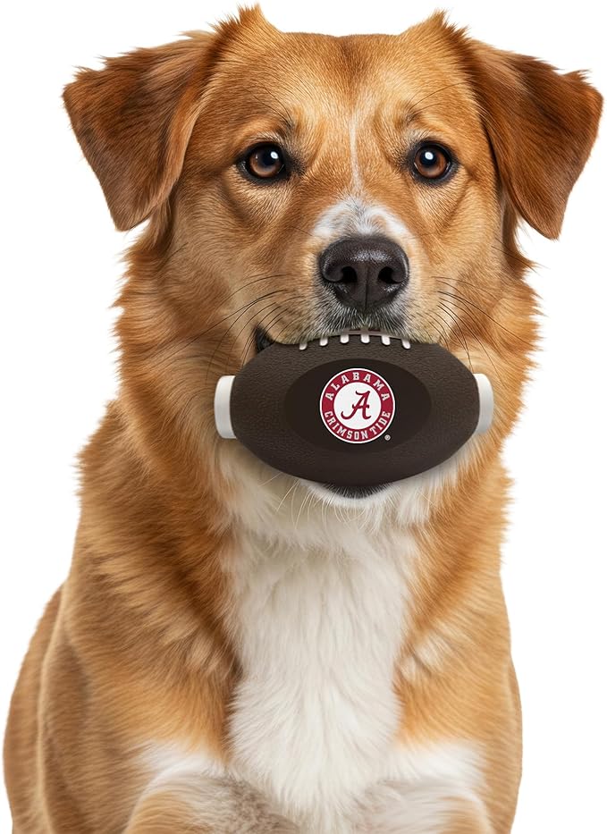 NCAA Alabama Crimson Tide Football Treat Dispensing Toy for Dogs and Cats, Rubber Ball Pet Toy, Interactive Fun Doggie Treat Toy, Natural Rubber Feeding Toy