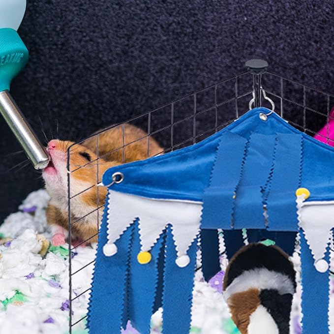 Milisten Small Pet Tassel Tent Corner Hideout with Hammock for Hamsters Guinea Pigs Rabbits Blue Cozy Small Animal Hideaway Bed for Cage Habitat
