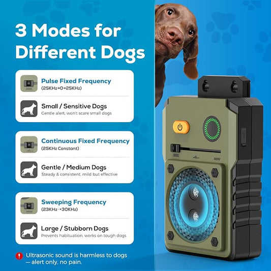 Anti Barking Device for Dogs, 3 Modes Ultrasonic Dog Bark Deterrent with 50FT Long Range, Type-C Rechargeable Bark Box, IP65 Waterproof No More Barking Control Device for Indoor Outdoor Training