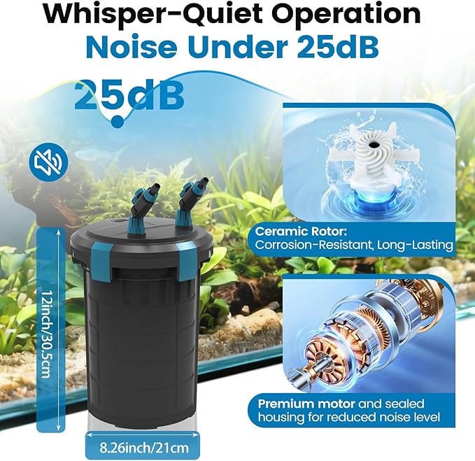 fishkeeper 317GPH Canister Filter, 5-Stage Filtration Aquarium Filter with Controller Feeding Mode Ultra-Quiet External Aquarium Canister Filters for Freshwater and Saltwater up to 55Gal (18W)
