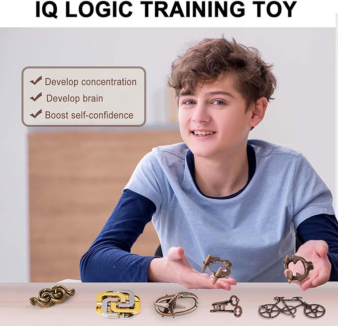 6 PCS Metal Brain Teaser Puzzles for Adults and Kids, Disentanglement Metal Logic Puzzle Set, IQ Mind Challenge Brain Games Toy Gift