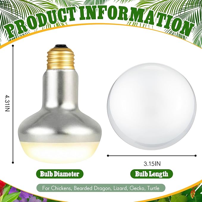 Retisee 4 Pack 100 Watt Heat Lamp Bulbs for Reptiles 120V UVA Simulated Natural Sunlight Heating Lamp Bulb Basking Light for Chickens, Bearded Dragon, Lizard, Gecko, Turtle