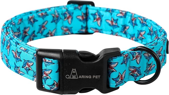 ARING PET Summer Dog Collar, Cute Blue Shark Pet Collars with Quick Release Buckle for Puppy Small Medium Large Boy Girl Dogs-M
