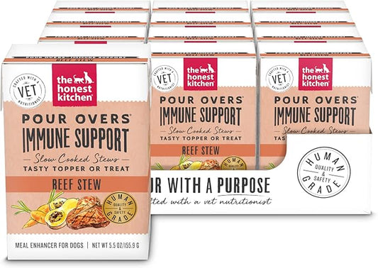 The Honest Kitchen Human Grade Functional Pour Overs: Immune Support - Beef Stew Dog Food Topper, 5.5 oz x12