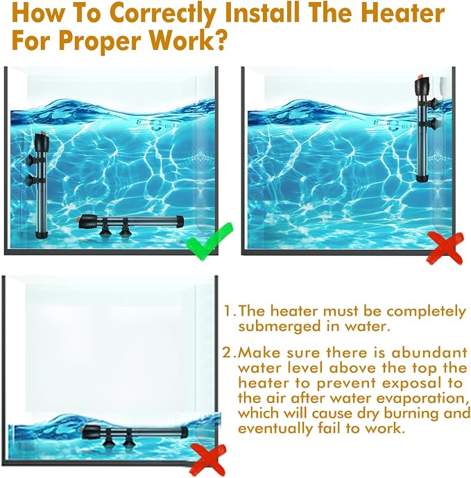 Orlushy Submersible Aquarium Heater,500W Fish Tahk Heater with Adjust Knob Thermostat 2 Suction Cups and Free Thermometer Suitable for Marine Saltwater and Freshwater (500W)
