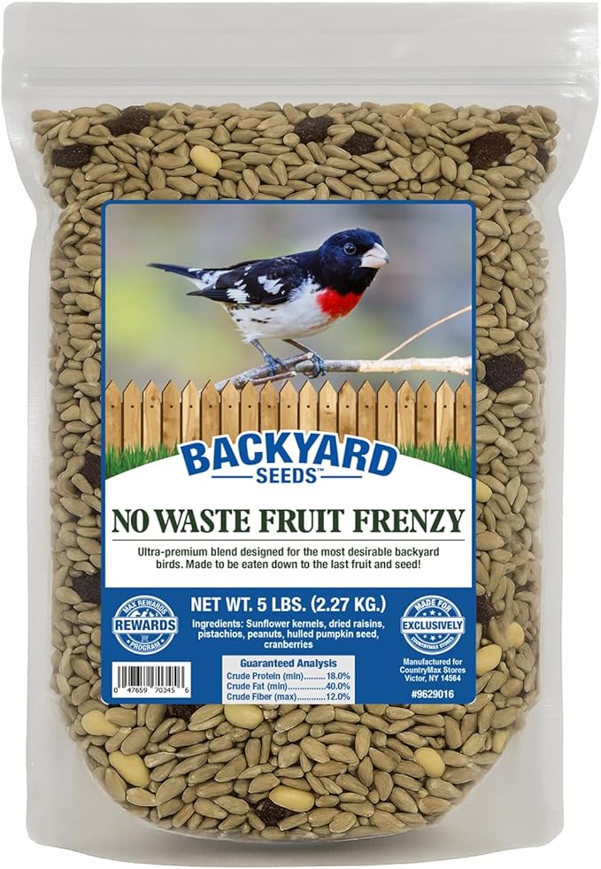 Backyard Seeds Fruit Frenzy No-Waste Bird Seed Mix 5lbs - Premium Blend with Pumpkin Seeds, Cranberries & Pistachios, Small Bag of Wild Bird Food