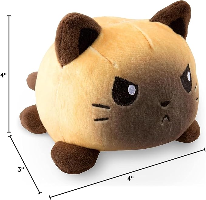 TeeTurtle Reversible Cat Plushie 4-Inch Siamese Two-Sided Flip Plush Toy with Embroidered Details - Cute Mini Collectible Plush for Kids, Teens, and Adults