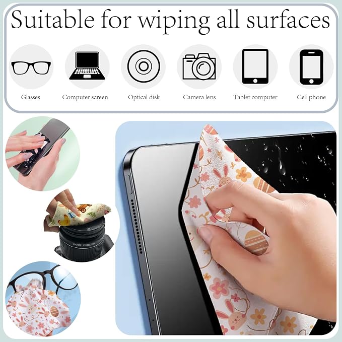 CREATCABIN 6Pcs Easter Glasses Cleaning Cloth Microfiber Cleaning Cloths Rabbit Egg Glasses Cleaner Wipes Soft Microfiber Reusable for Easter Eyeglasses Camera Lens Laptops Screens Phone 6 x 6 Inch