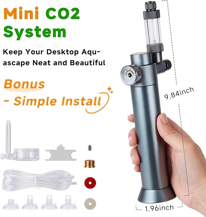 Complete Aquarium CO2 System, Desktop CO2 Regulator with 45g Disposable CO2 Cartridge, Compatible with 5/8" and 3/8" Threaded for Nano Aquariums