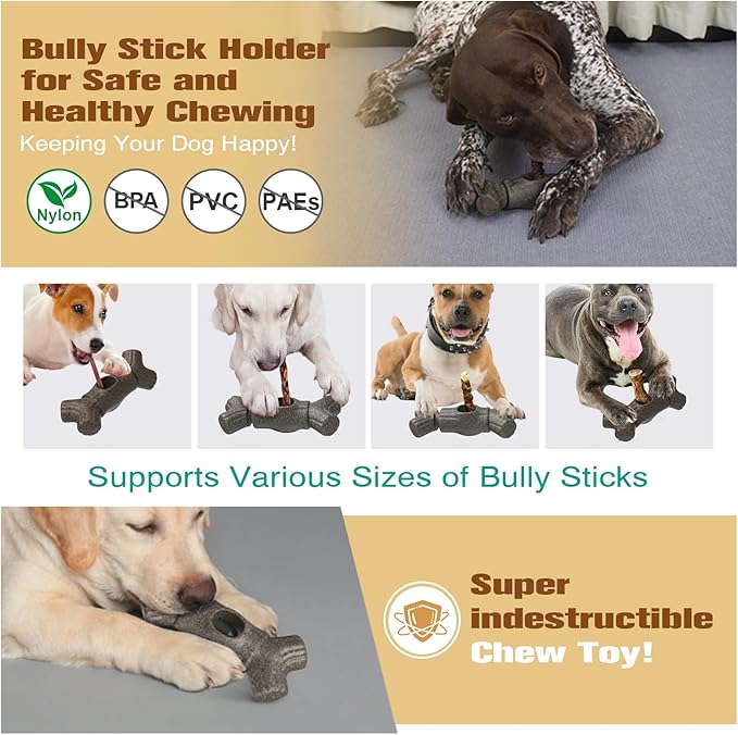 Sedioso Bully Stick Holder for Dogs, Though Dog Toys for Aggressive Chewer, Sturdy Dog Chew Holder Safety Device to Prevent Choking, BPA-Free, Long-Lasting -Fits Various Bully Sticks
