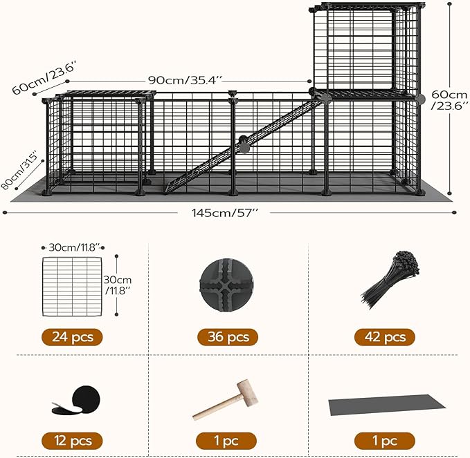 HOOBRO 24 Panels Guinea Pig Cage with Waterproof Mat, Small Animal Playpen, Rabbit Cage, Bunny Cage, Chicken Cage, Pet Playpen, Indoor Outdoor Yard Fence, 57 x 31.5 x 23.6 Inches, Black BK03PP03