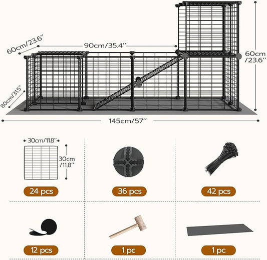 HOOBRO 24 Panels Guinea Pig Cage with Waterproof Mat, Small Animal Playpen, Rabbit Cage, Bunny Cage, Chicken Cage, Pet Playpen, Indoor Outdoor Yard Fence, 57 x 31.5 x 23.6 Inches, Black BK03PP03