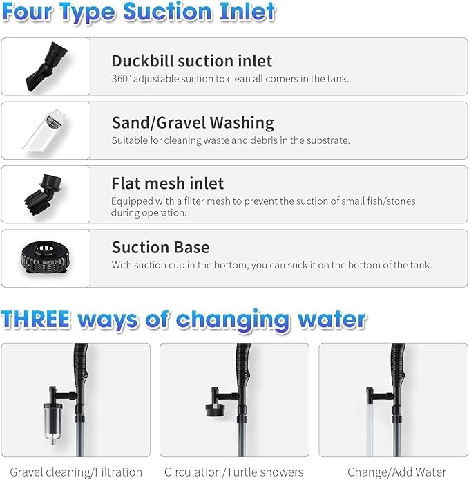 6-in-1 Electric Aquarium Gravel Cleaner, 530GPH Fish Tank Vacuum Cleaner with Water Changer, Sand Washer, Debris Remover & Circulation Pump, Quiet 32W Pump (Black) (Black)