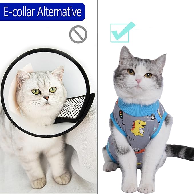 kzrfojy Cat Recovery Suit Cat Onesie for Cats After Surgery Female Male Spay Kitten Neuter Surgical Bodysuit Post Surgery Cone of Shame Alternative Anti Licking (Gray, Small)