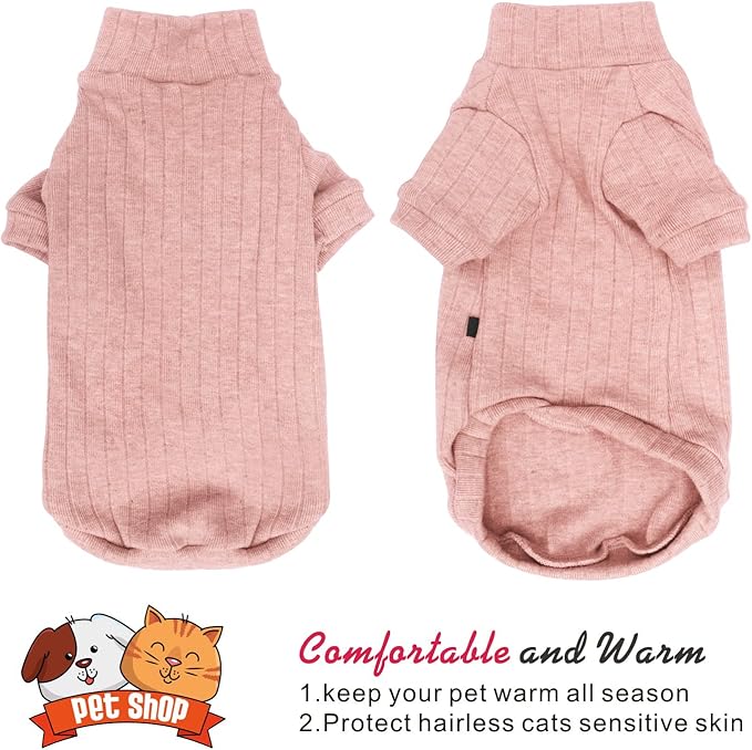 Idepet Sphynx Hairless Cats Sweater Shirt Kitten Soft Puppy Clothes Pullover Cute Cat Pajamas Jumpsuit Cotton Apparel Pet Winter Turtleneck for Cats and Teacup Chihuahua Small Dogs(Pink,M)