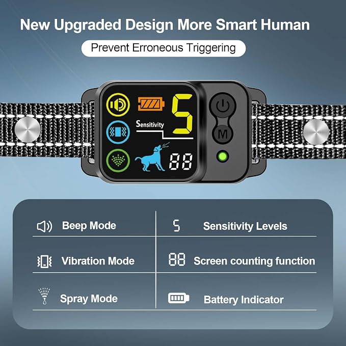 Citronella Bark Dog Collar Spray Dog Collar, with 5 Adjustable Sensitivity, Beep+Vibration+Spray 5 Working Modes Citronella Bark Collar, IP66 Waterproof Dog Spray Collar for L/M/S Black