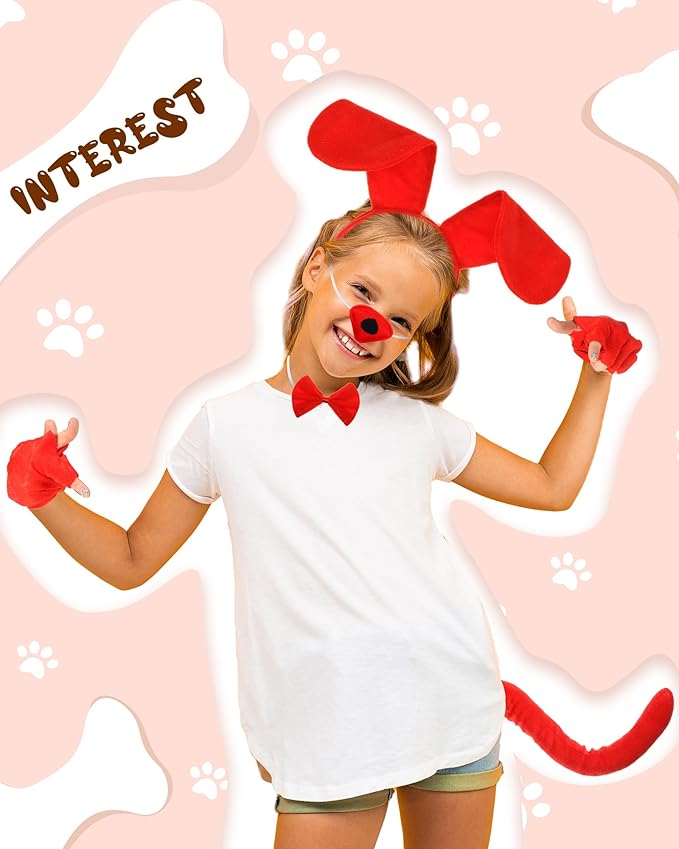Syhood Puppy Dog Costume Set Ears Headband Bowtie Nose Tail Paw Gloves Accessories for Carnival
