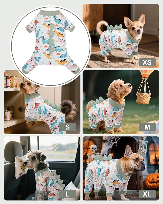 CuteBone Dinosaur Costume Dog Pajamas, Stretchy Spandex Crystal Velvet Sleepwear Coat for Small Dogs, Soft & Warm Pet Outfit Clothes for Cold Weather, Cozy Pullover Design COSP17M